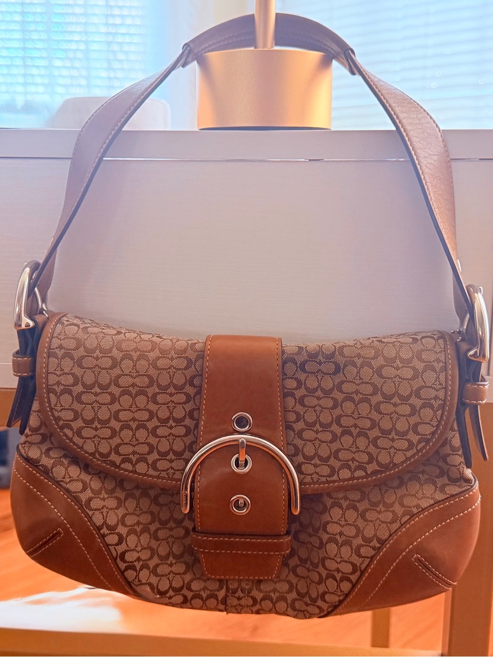 Coach Brown Signature Canvas Saddle Shoulder Bag